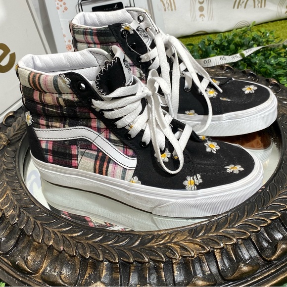 Vans Black and Pink Plaid High-Top Sneakers - Picture 2 of 15